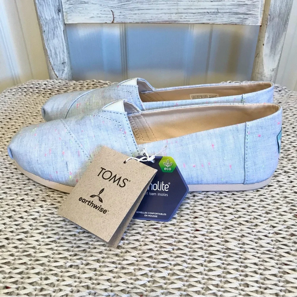 NWT Toms Alpargata Flats in Light Blue Speckled Linen